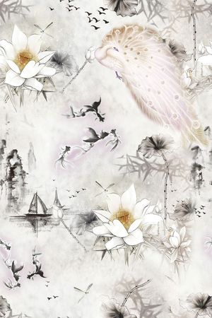 山水画印花华亿平台图片