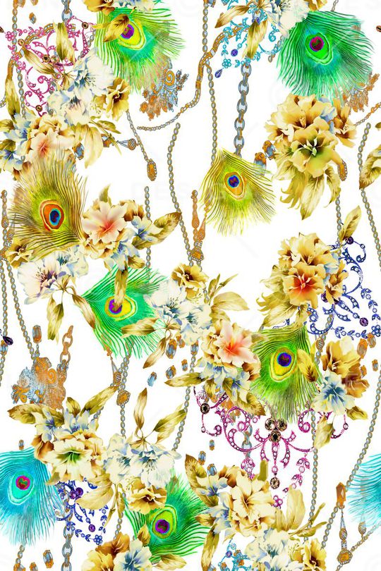 孔雀羽毛印花华亿平台图片