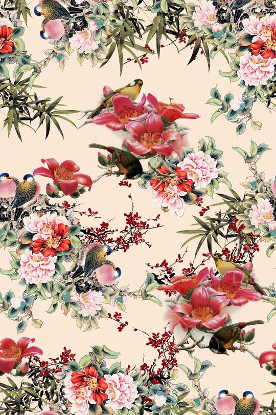 花鸟图印花华亿平台图片