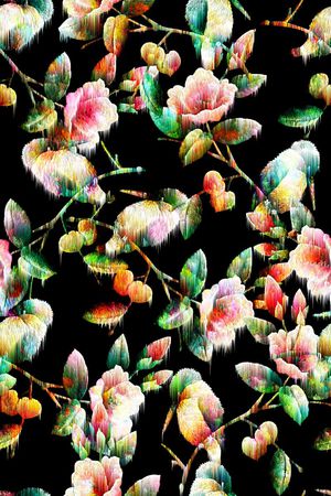 抽象手绘满版花鸟印花华亿平台图片