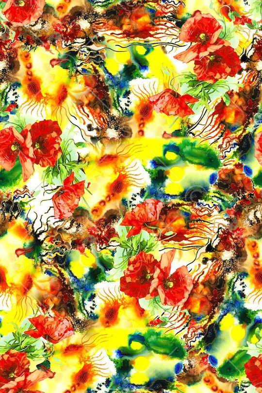 时尚抽象手绘水彩画玫瑰花花卉数码印花印花华亿平台图片