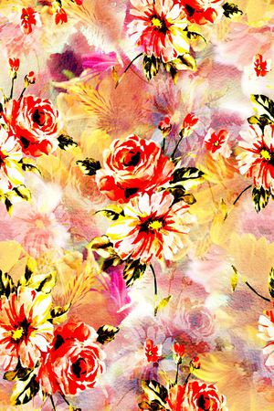 时尚抽象手绘水彩画时尚花卉印花华亿平台图片