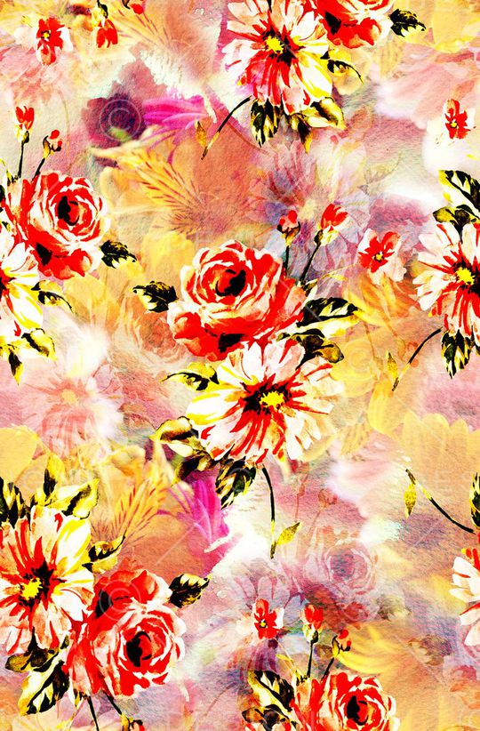 时尚抽象手绘水彩画时尚花卉印花华亿平台图片