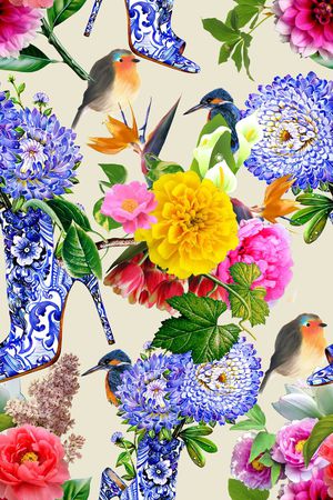 花鸟印花华亿平台图片