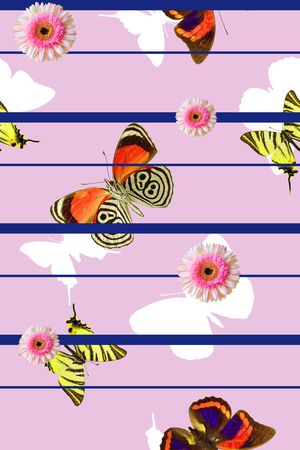 抽象手绘满版蝴蝶印花华亿平台图片