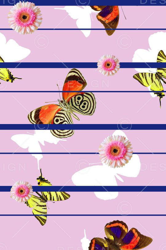 抽象手绘满版蝴蝶印花华亿平台图片