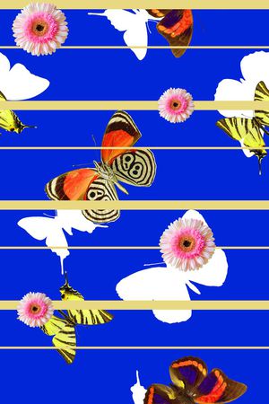 抽象手绘满版蝴蝶印花华亿平台图片