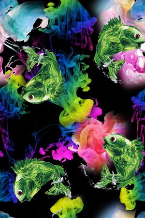 鱼。水墨印花华亿平台图片