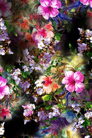 手绘花卉印花华亿平台图片