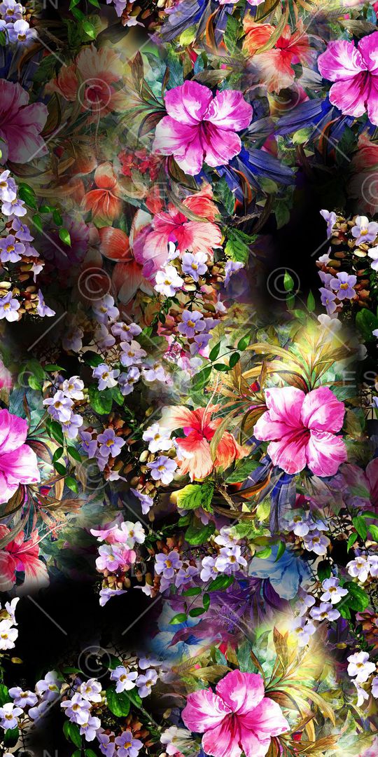 手绘花卉印花华亿平台图片