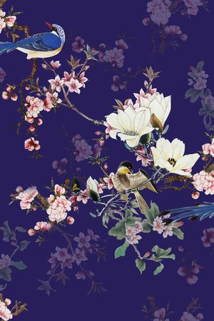 旗袍。花鸟印花华亿平台图片