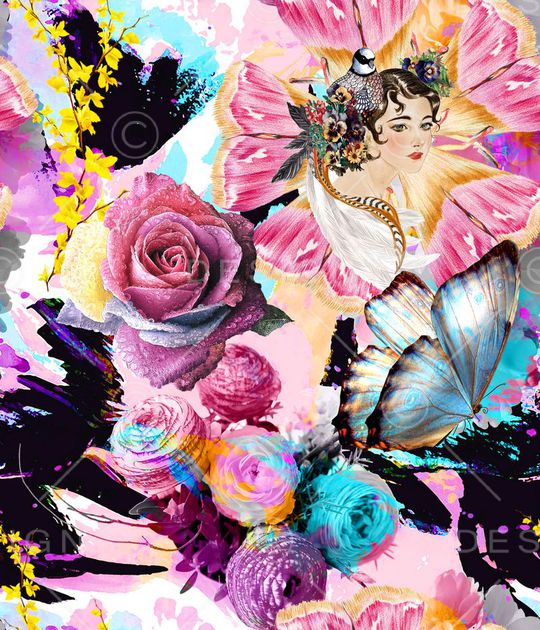 幻彩抽象人物蝴蝶印花华亿平台图片