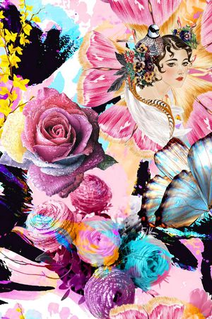 幻彩抽象人物蝴蝶印花华亿平台图片