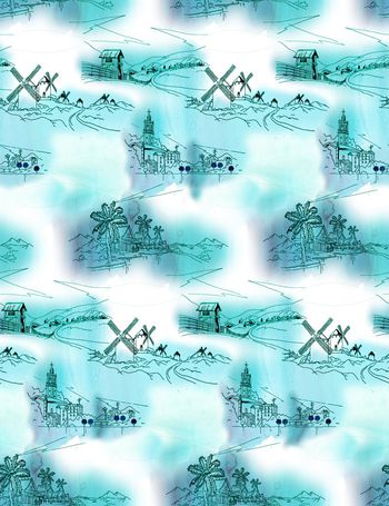 627159-建筑线描插画风景 水彩底纹--3