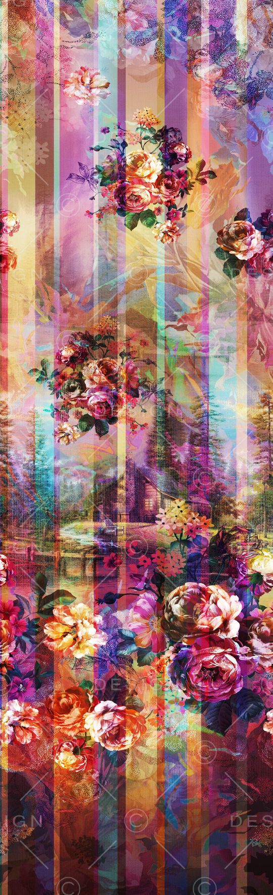 抽象长巾花纹印花华亿平台图片