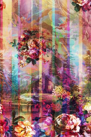 抽象长巾花纹印花华亿平台图片