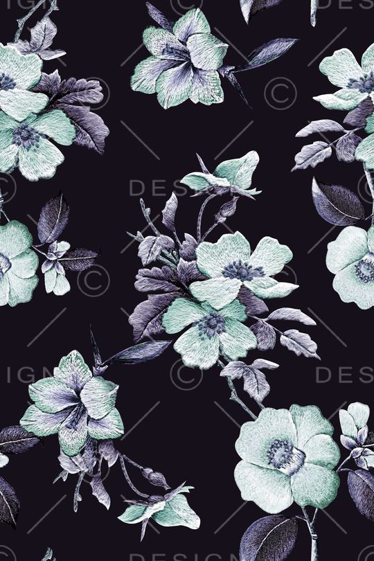 抽象手绘满版刺绣印花华亿平台图片