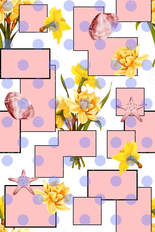 抽象手绘满版几何花卉印花华亿平台图片