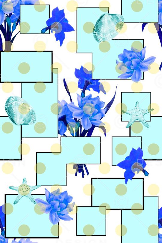 抽象手绘满版几何花卉印花华亿平台图片