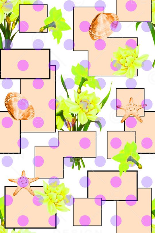 抽象手绘满版几何花卉印花华亿平台图片