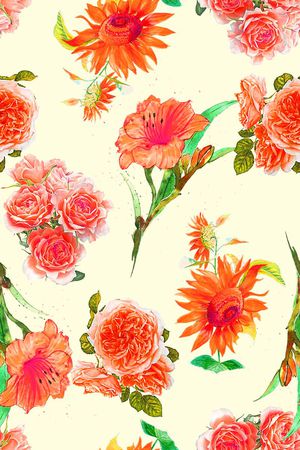 时尚手绘水彩画植物花卉玫瑰花数码印花印花华亿平台图片