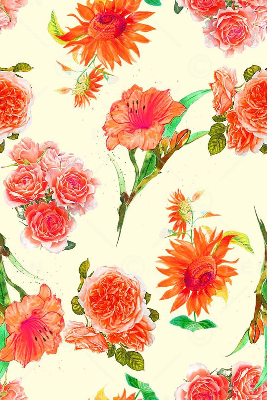 时尚手绘水彩画植物花卉玫瑰花数码印花印花华亿平台图片