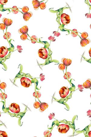 时尚手绘水彩植物花卉数码印花印花华亿平台图片