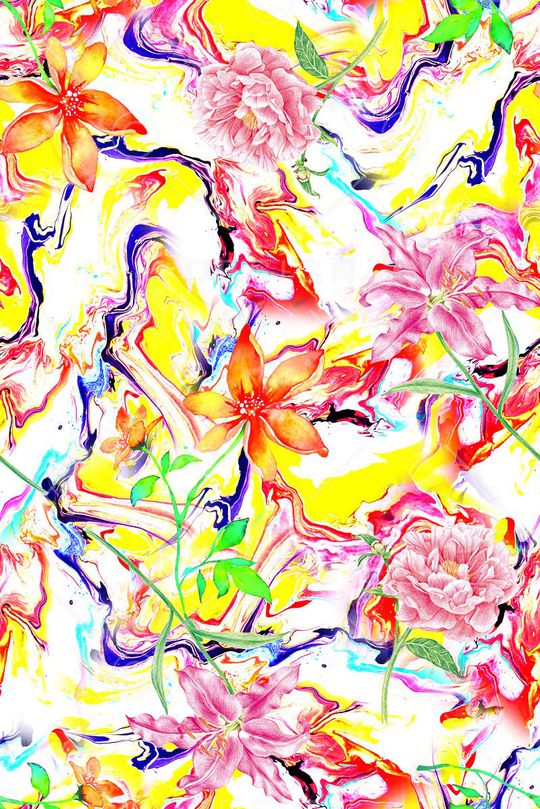 时尚抽象几何花卉数码印花印花华亿平台图片