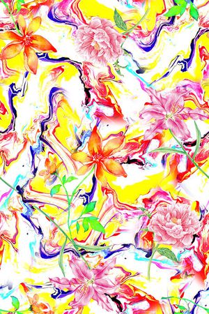 时尚抽象几何花卉数码印花印花华亿平台图片