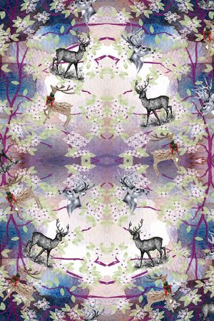 复古、花枝、鹿印花华亿平台图片