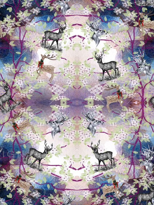 复古、花枝、鹿印花华亿平台图片