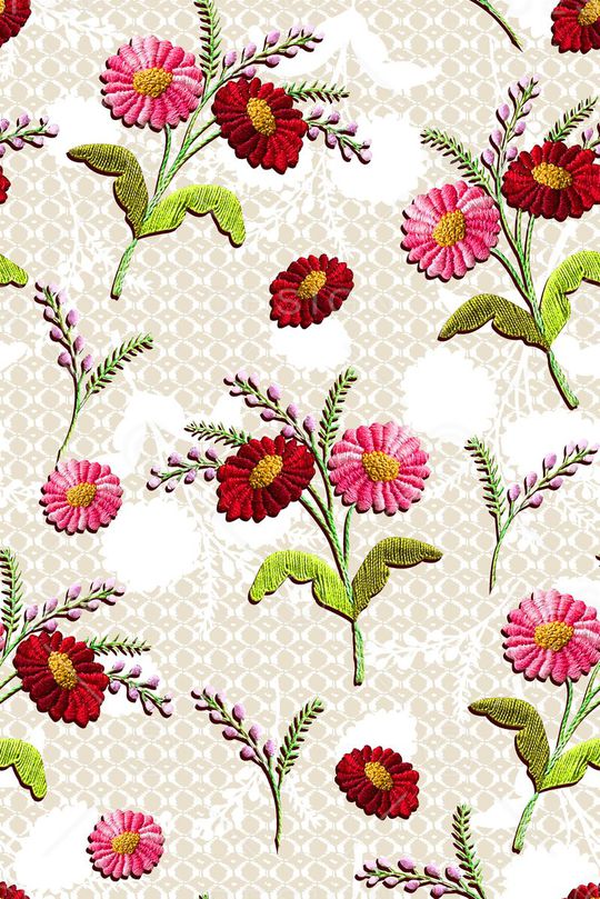 抽象手绘满版刺绣印花华亿平台图片