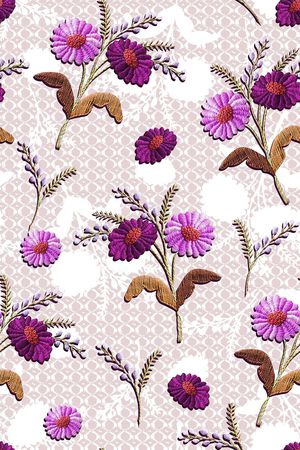 抽象手绘满版刺绣印花华亿平台图片