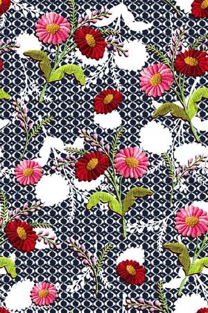 抽象手绘满版刺绣印花华亿平台图片