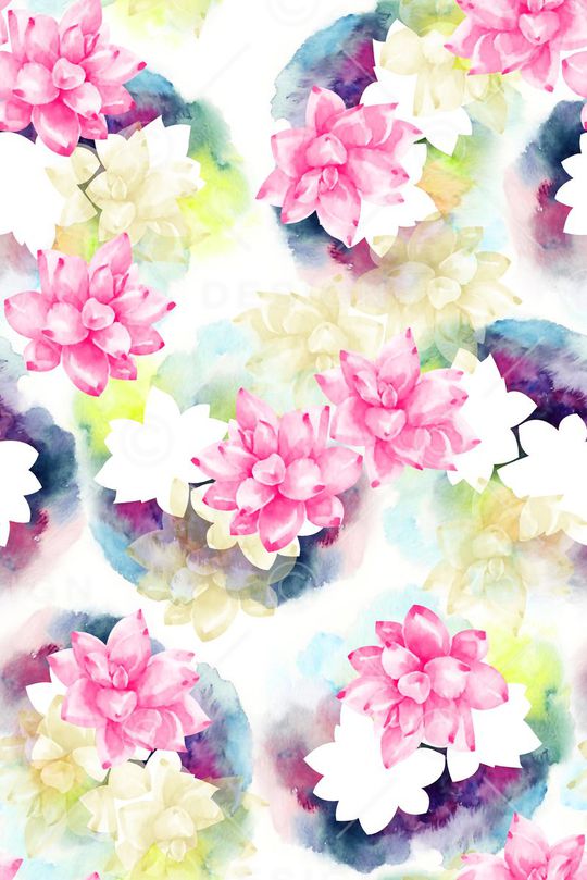 抽象手绘满版水彩花卉印花华亿平台图片