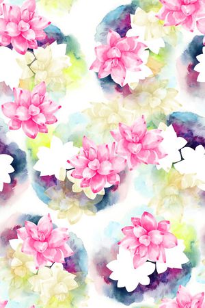 抽象手绘满版水彩花卉印花华亿平台图片