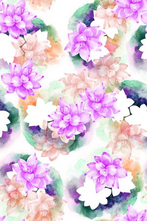抽象手绘满版水彩花卉印花华亿平台图片