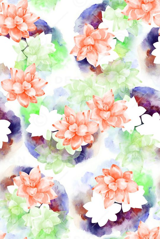 抽象手绘满版水彩花卉印花华亿平台图片
