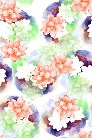 抽象手绘满版水彩花卉印花华亿平台图片