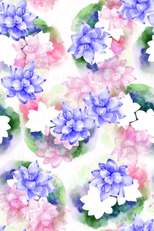 抽象手绘满版水彩花卉印花华亿平台图片