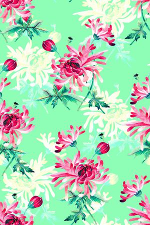 抽象手绘满版水彩花卉印花华亿平台图片