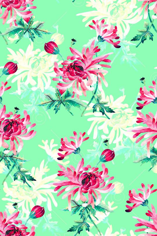抽象手绘满版水彩花卉印花华亿平台图片