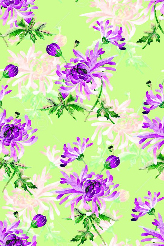 抽象手绘满版水彩花卉印花华亿平台图片