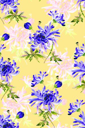 抽象手绘满版水彩花卉印花华亿平台图片