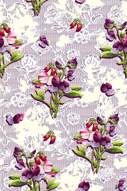 抽象手绘满版刺绣印花华亿平台图片