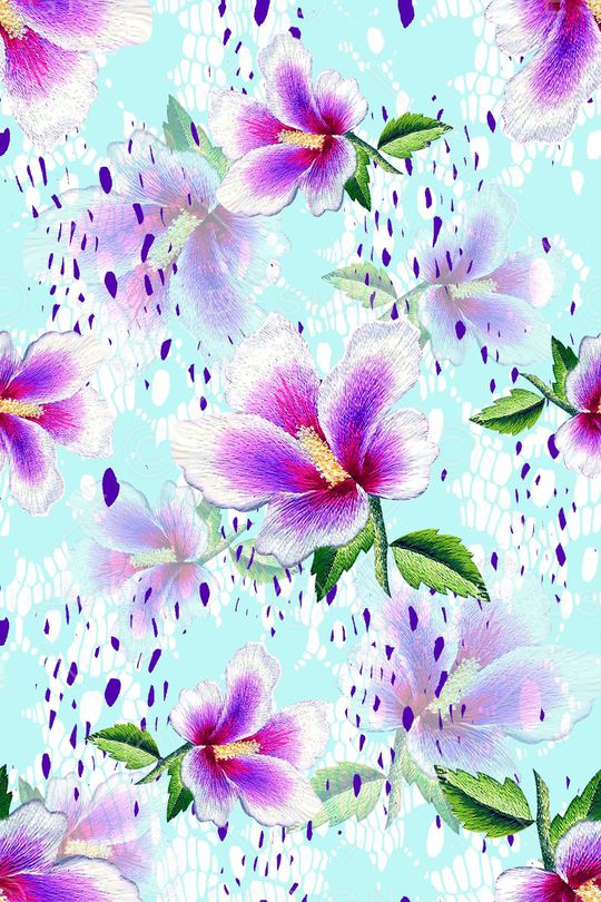 抽象手绘满版刺绣印花华亿平台图片