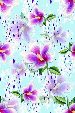 抽象手绘满版刺绣印花华亿平台图片