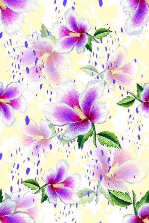 抽象手绘满版刺绣印花华亿平台图片