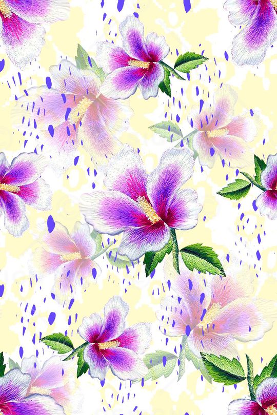 抽象手绘满版刺绣印花华亿平台图片