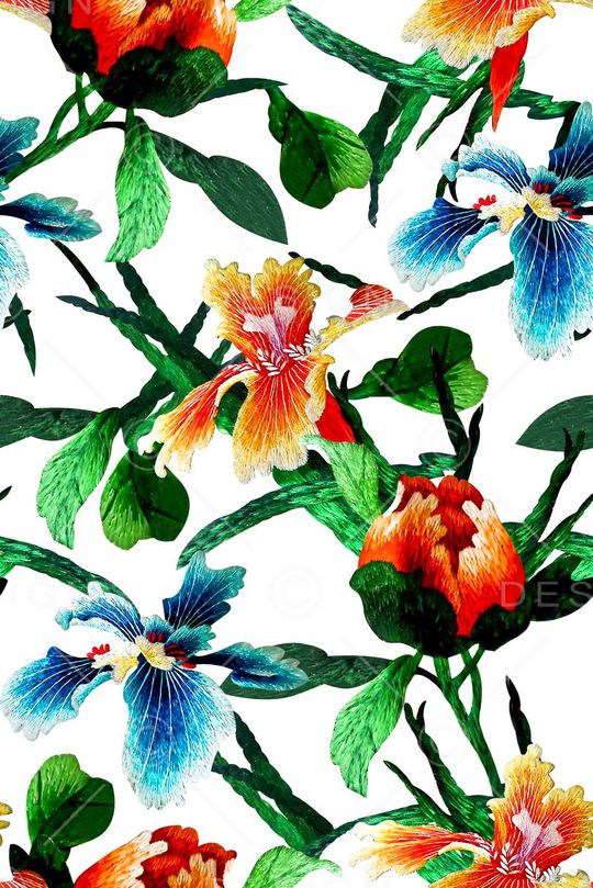 抽象手绘满版刺绣印花华亿平台图片